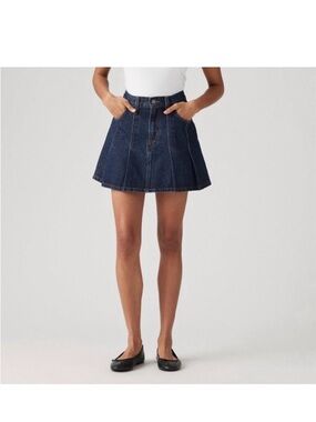 Levi's Dark Blue Denim Pleated A-Line Mini Skirt